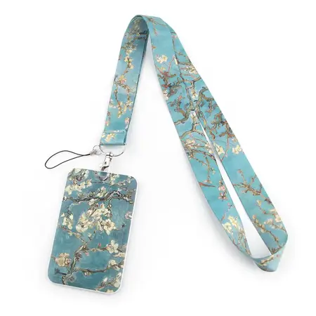 Šňůrka na krk s karabinou a poutkem, pouzdro na kartu Almond Blossoms Van gogh
